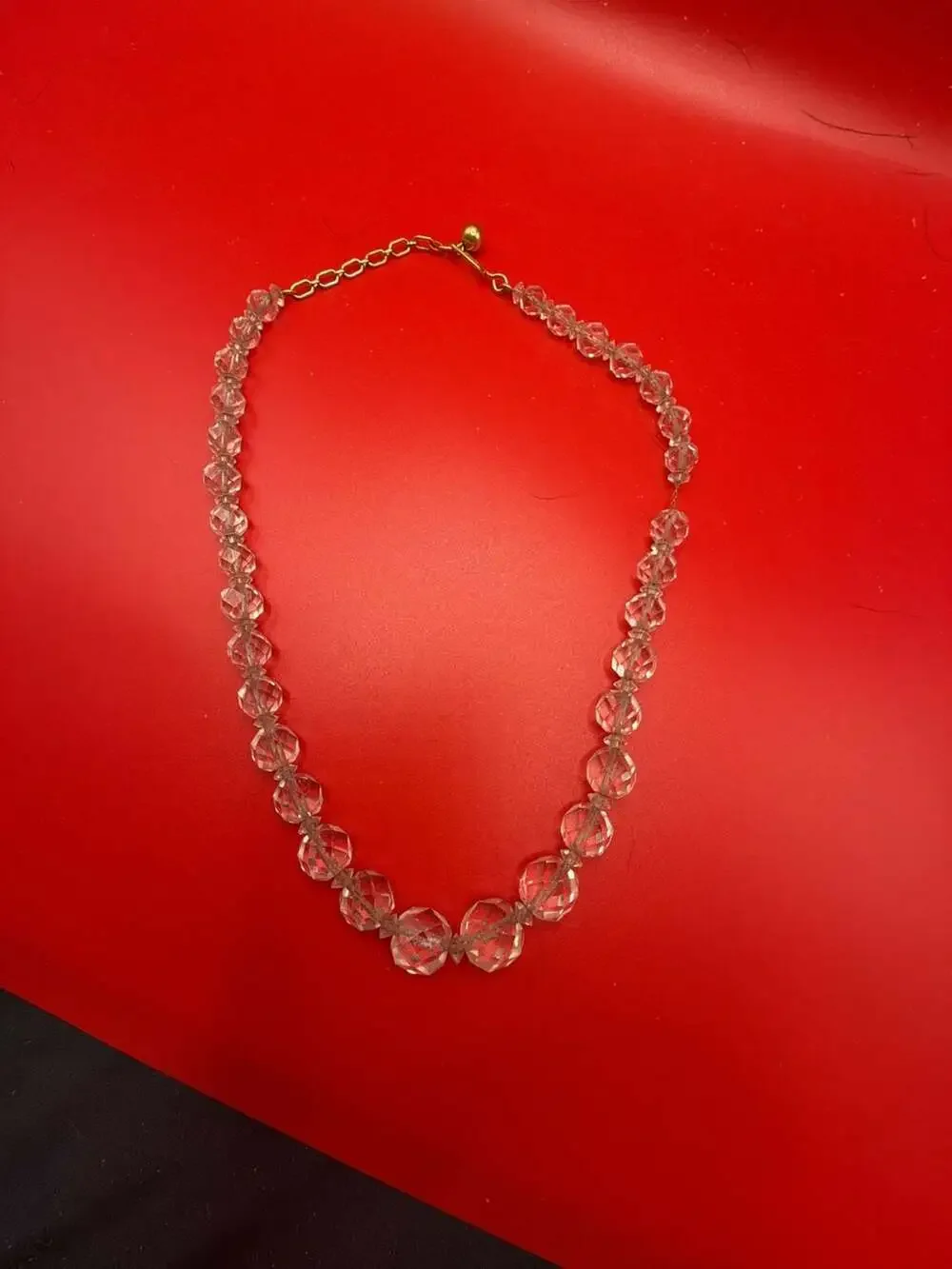 Vintage Clear Faceted Crystal Graduated Bead Necklace